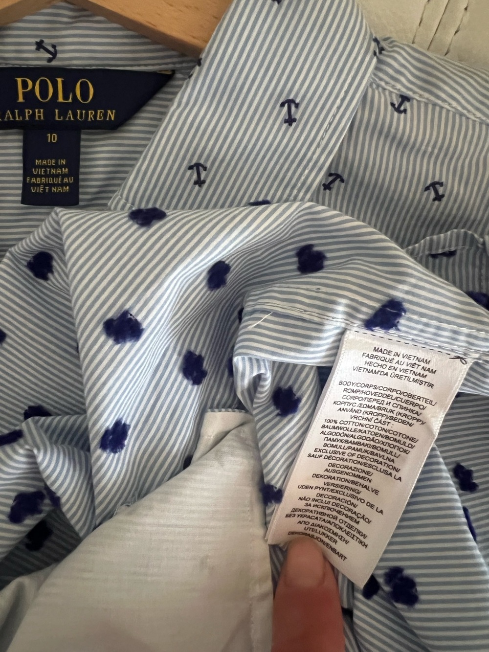 Polo Ralph Lauren Light Blue Striped Shirt Belt pocket logo size 10 girl kids - Picture 7 of 11